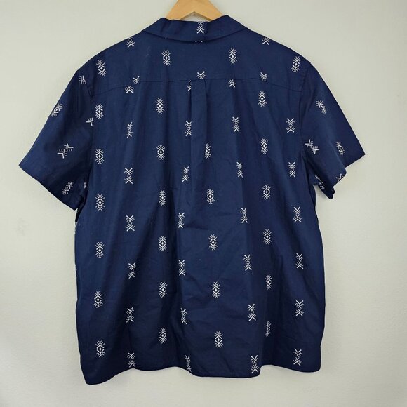 Goodfellow Mens Sz XXL Navy Blue Embroidery Short Sleeve Button-Down Camp Shirt - Picture 7 of 9